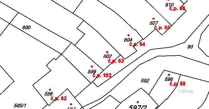 Těšany 63 na parcele st. 602 v KÚ Těšany, Katastrální mapa