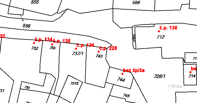 Domanín 228 na parcele st. 743 v KÚ Domanín, Katastrální mapa