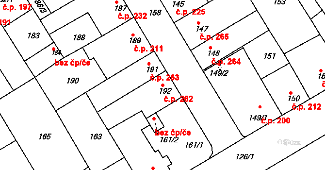 Rousínov 262 na parcele st. 192 v KÚ Rousínov u Vyškova, Katastrální mapa