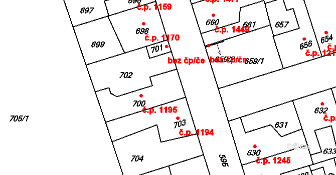 Kročehlavy 1195, Kladno na parcele st. 700 v KÚ Kročehlavy, Katastrální mapa