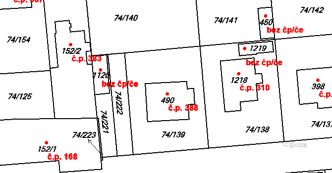 Hovorčovice 388 na parcele st. 490 v KÚ Hovorčovice, Katastrální mapa