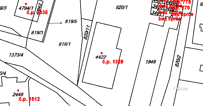Blansko 1328 na parcele st. 4422 v KÚ Blansko, Katastrální mapa