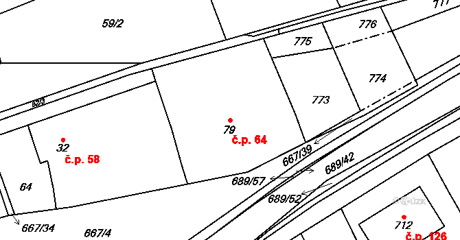 Libřice 64 na parcele st. 79 v KÚ Libřice, Katastrální mapa