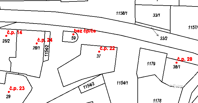 Libosváry 22, Loukov na parcele st. 37 v KÚ Libosváry u Bystřice pod Hostýnem, Katastrální mapa