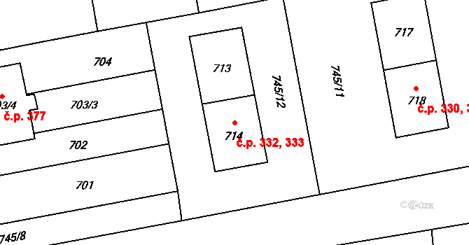 Grygov 332,333 na parcele st. 714 v KÚ Grygov, Katastrální mapa