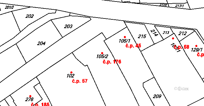 Štarnov 176 na parcele st. 105/2 v KÚ Štarnov, Katastrální mapa