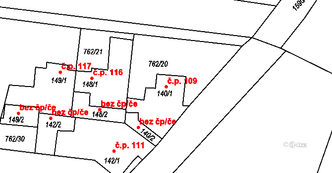 Oráčov 109 na parcele st. 140/1 v KÚ Oráčov, Katastrální mapa