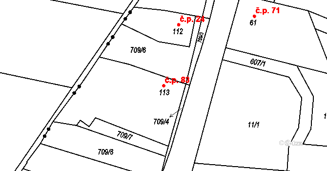 Hrušovany 83, Polepy na parcele st. 113 v KÚ Hrušovany, Katastrální mapa