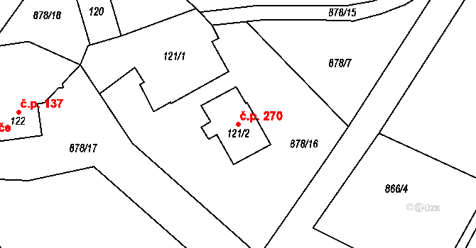 Chuchelna 270 na parcele st. 121/2 v KÚ Chuchelna, Katastrální mapa