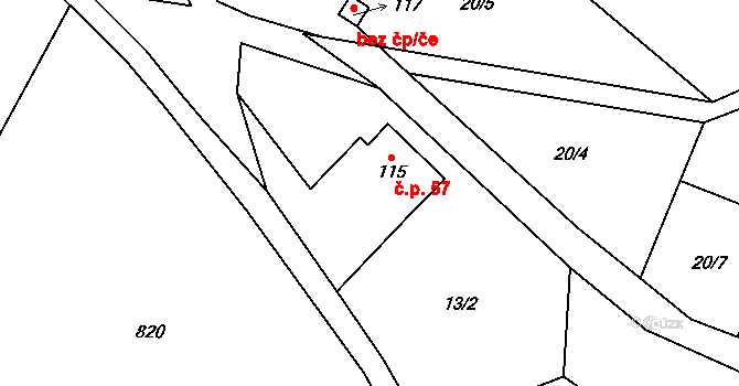 Zboží 57, Úbislavice na parcele st. 115 v KÚ Zboží u Nové Paky, Katastrální mapa