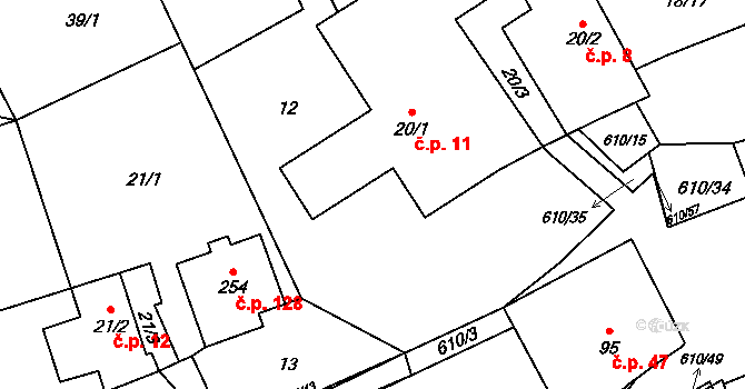 Hamr 11 na parcele st. 20/1 v KÚ Hamr, Katastrální mapa