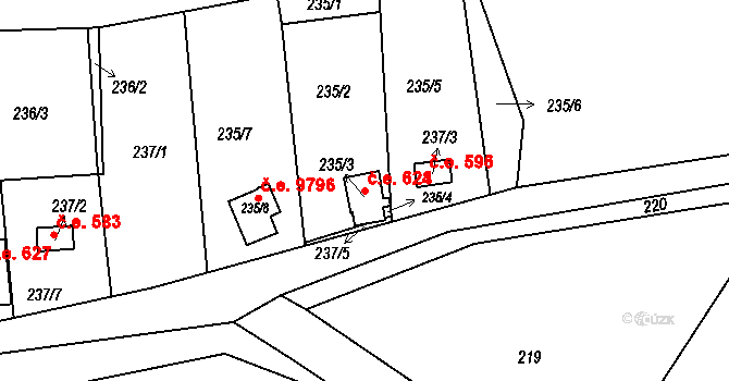 Brná 624, Ústí nad Labem na parcele st. 235/3 v KÚ Brná nad Labem, Katastrální mapa