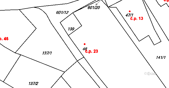Bučina 23 na parcele st. 48 v KÚ Bučina, Katastrální mapa