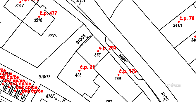 Ostrovské Předměstí 293, Lanškroun na parcele st. 875 v KÚ Lanškroun, Katastrální mapa