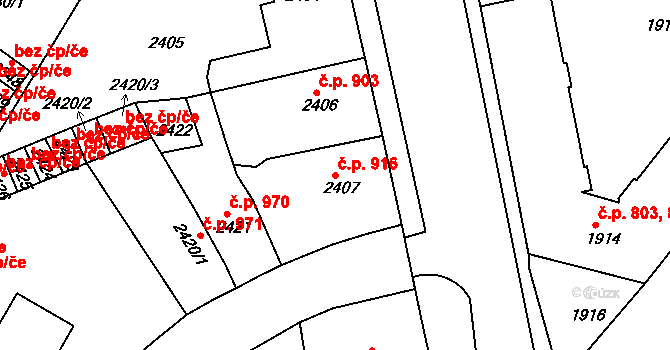 Duchcov 916 na parcele st. 2407 v KÚ Duchcov, Katastrální mapa