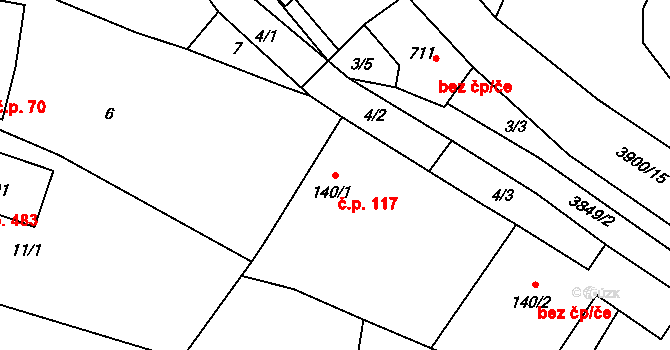Stařeč 117 na parcele st. 140/1 v KÚ Stařeč, Katastrální mapa