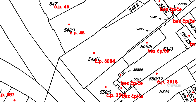 Břeclav 3064 na parcele st. 549/1 v KÚ Břeclav, Katastrální mapa