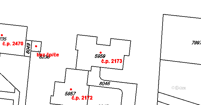 Líšeň 2173, Brno na parcele st. 5959 v KÚ Líšeň, Katastrální mapa