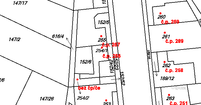 Dobroměřice 256 na parcele st. 254/1 v KÚ Dobroměřice, Katastrální mapa