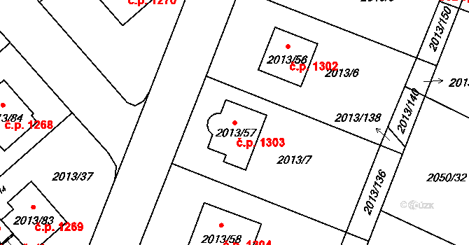 Pelhřimov 1303 na parcele st. 2013/57 v KÚ Pelhřimov, Katastrální mapa