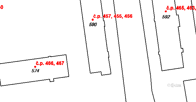 Úšovice 455,456,457, Mariánské Lázně na parcele st. 590 v KÚ Úšovice, Katastrální mapa