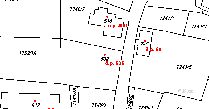 Bublava 505 na parcele st. 532 v KÚ Bublava, Katastrální mapa