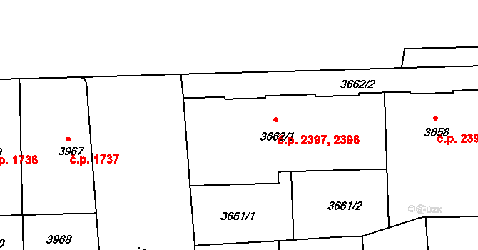 Žižkov 2397, Praha na parcele st. 3662/1 v KÚ Žižkov, Katastrální mapa