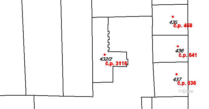 Smíchov 3116, Praha na parcele st. 432/2 v KÚ Smíchov, Katastrální mapa