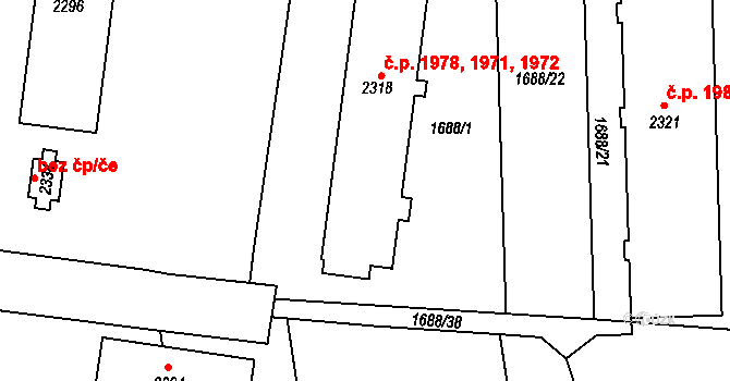 Dvůr Králové nad Labem 1971,1972,1978 na parcele st. 2318 v KÚ Dvůr Králové nad Labem, Katastrální mapa