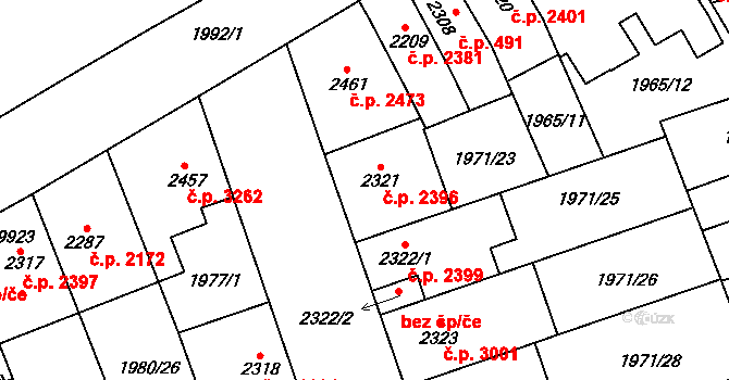 Hodonín 2396 na parcele st. 2321 v KÚ Hodonín, Katastrální mapa