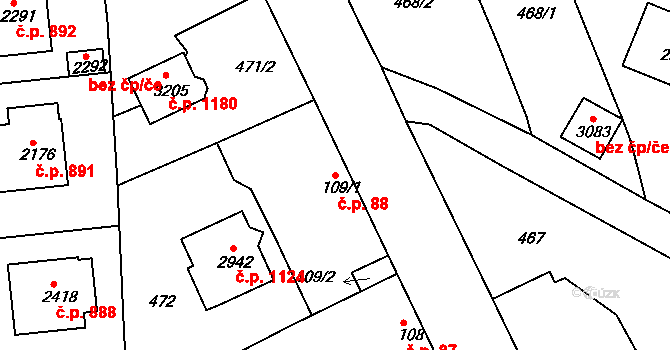 Sezimovo Ústí 88 na parcele st. 109/1 v KÚ Sezimovo Ústí, Katastrální mapa