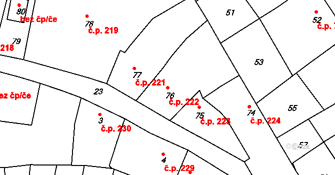 Česká Lípa 222 na parcele st. 76 v KÚ Česká Lípa, Katastrální mapa