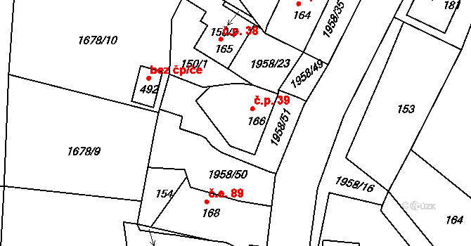 Rynoltice 39 na parcele st. 166 v KÚ Rynoltice, Katastrální mapa