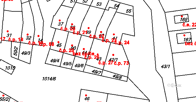 Kroužek 27, Rousínov na parcele st. 43 v KÚ Kroužek, Katastrální mapa