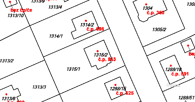 Černice 543, Plzeň na parcele st. 1315/2 v KÚ Bručná, Katastrální mapa