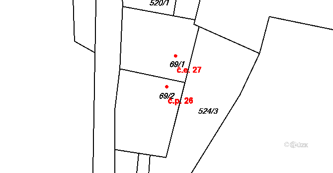 Náčkovice 26, Lovečkovice na parcele st. 69/2 v KÚ Náčkovice, Katastrální mapa