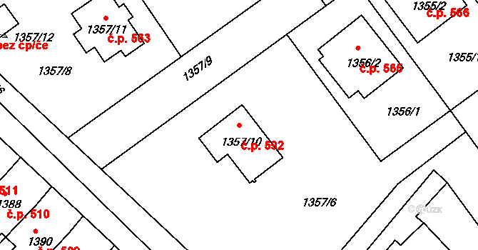 Týnec nad Labem 592 na parcele st. 1357/10 v KÚ Týnec nad Labem, Katastrální mapa
