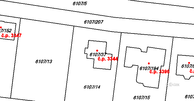 Frýdek 3344, Frýdek-Místek na parcele st. 6107/37 v KÚ Frýdek, Katastrální mapa
