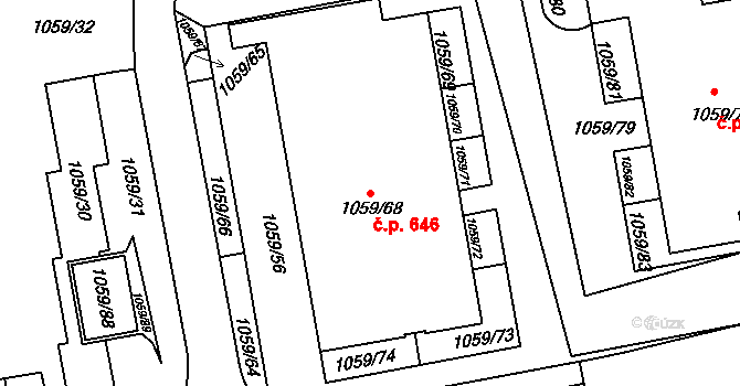 Liboc 646, Praha na parcele st. 1059/68 v KÚ Liboc, Katastrální mapa