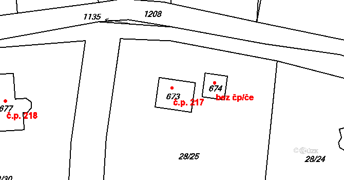 Malenovice 217 na parcele st. 673 v KÚ Malenovice, Katastrální mapa