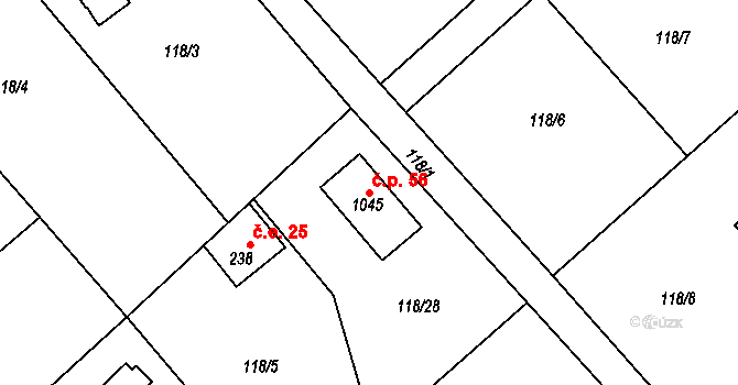 Javorník 56, Čtyřkoly na parcele st. 1045 v KÚ Čtyřkoly, Katastrální mapa