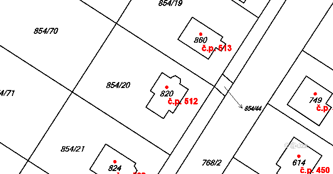 Řevničov 512 na parcele st. 820 v KÚ Řevničov, Katastrální mapa