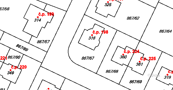 Robousy 198, Jičín na parcele st. 316 v KÚ Robousy, Katastrální mapa