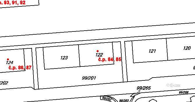 Habartov 84,85 na parcele st. 122 v KÚ Habartov, Katastrální mapa
