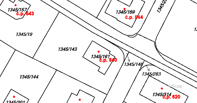 Pokratice 540, Litoměřice na parcele st. 1345/161 v KÚ Pokratice, Katastrální mapa