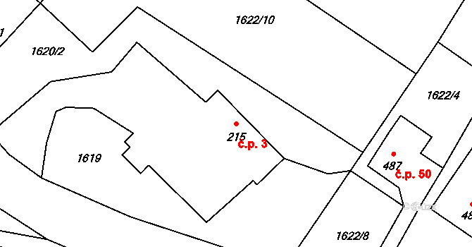 Koruna 3 na parcele st. 215 v KÚ Koruna, Katastrální mapa