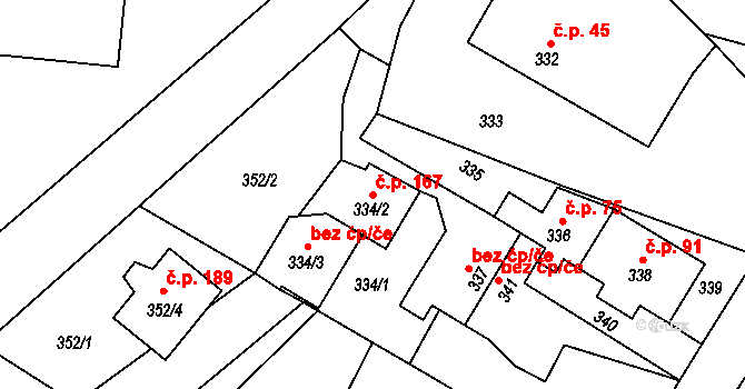 Štáblovice 167 na parcele st. 334/2 v KÚ Štáblovice, Katastrální mapa