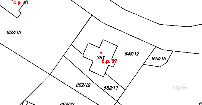 Hrachovice 27, Mírová pod Kozákovem na parcele st. 351 v KÚ Sekerkovy Loučky, Katastrální mapa