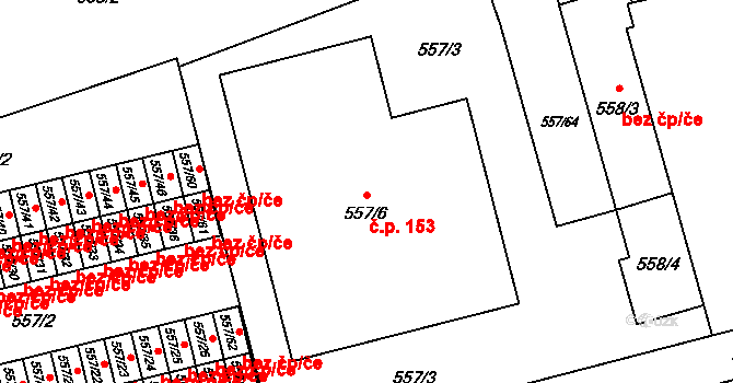 Svinov 153, Ostrava na parcele st. 557/6 v KÚ Svinov, Katastrální mapa