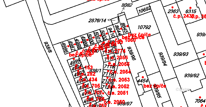 Hodonín 2056 na parcele st. 7116 v KÚ Hodonín, Katastrální mapa